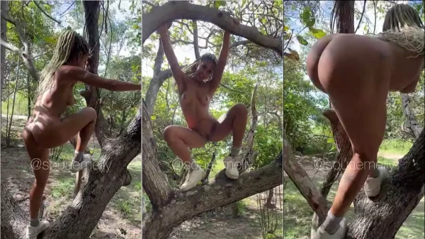Emelly Baianinha em vídeo picante, ela aparece pelada em cima da árvore