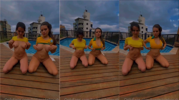 Natasha Naturista se mostrando sem sutiã ao lado da Deborah